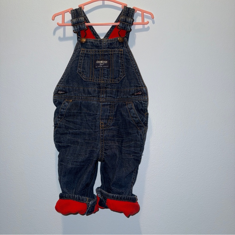 OshKosh B'gosh Fleece-Lined, Denim Baby Winter Overalls, Size 6 Monthd